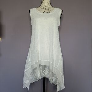 Cupio White High Low Dress with Lace And Sheer Detail